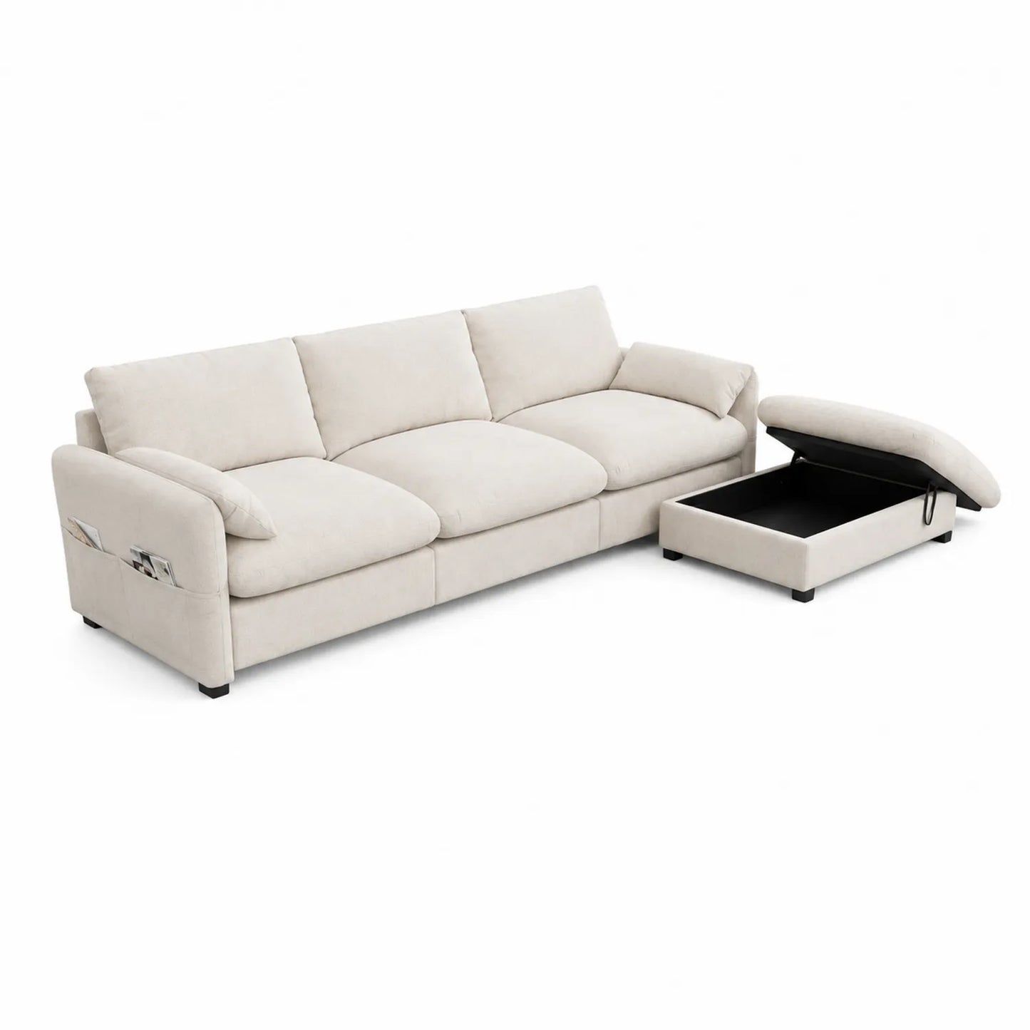3-Sitzer Sofa mit Ottomane Beige Stoff