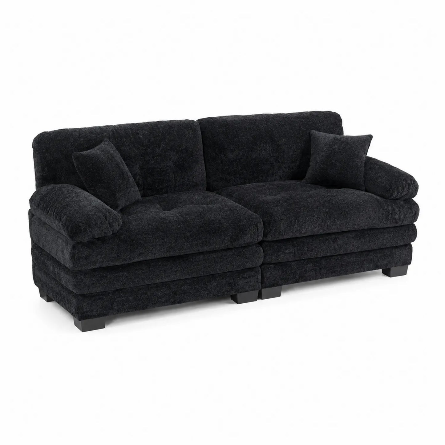 Schwarzes 3-Sitzer Sofa aus Chenille mit Kissen