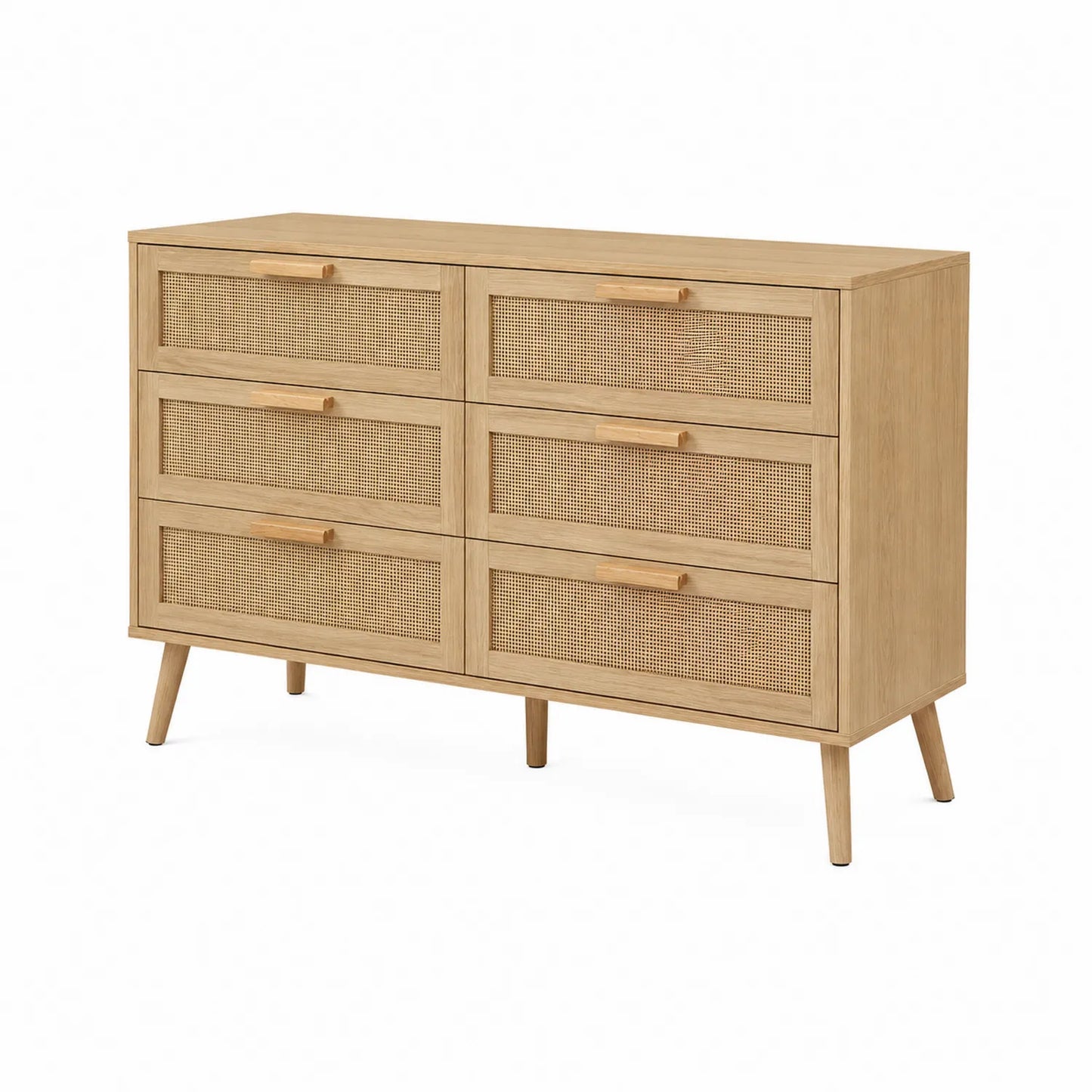 Kommode mit 6 Schubladen aus Holz und Rattan 120x40x85cm