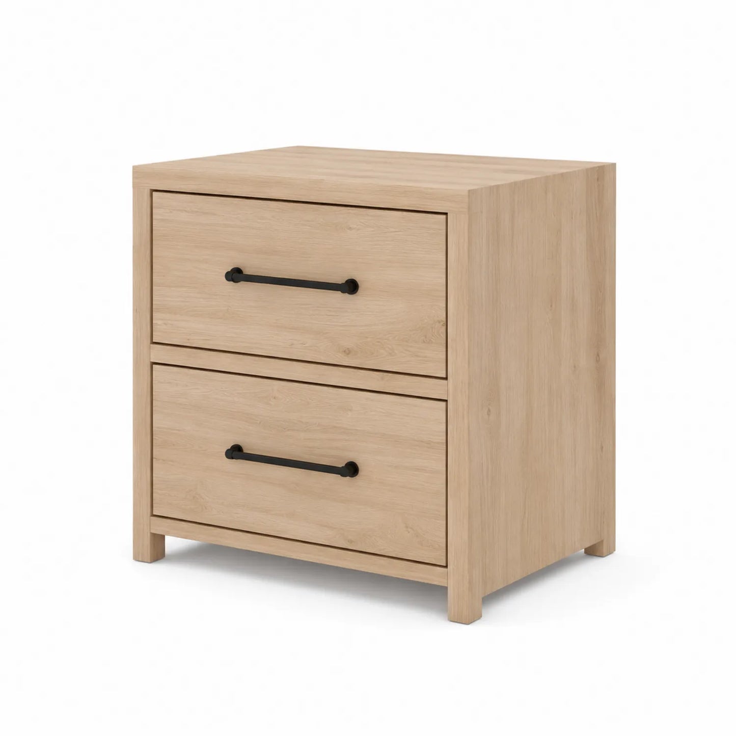 Holz-Nachttisch mit 2 Schubladen und Metallgriffen