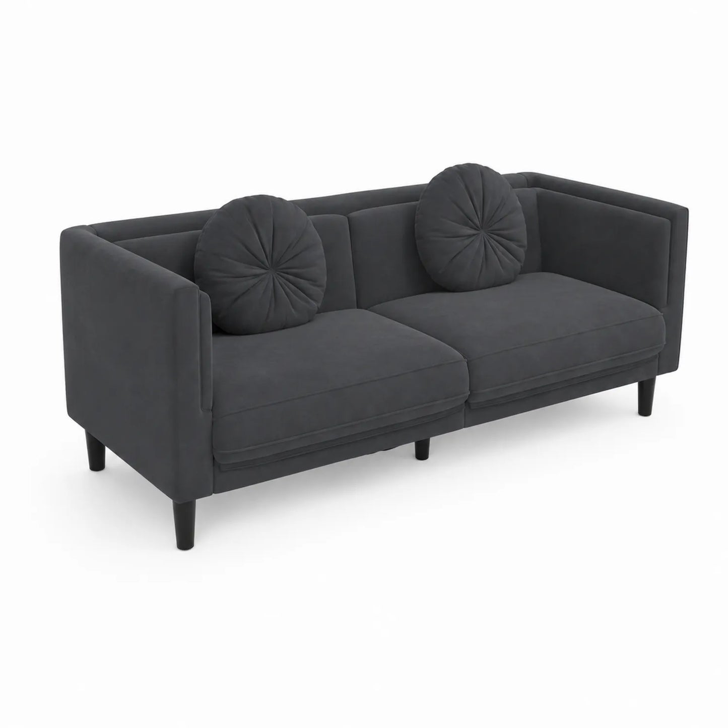 2-Sitzer Sofa Dunkelgrau mit Samtbezug und Holzfüßen