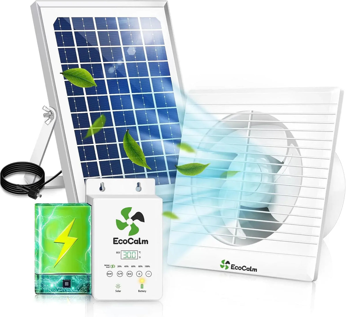 Ventilator, Outdoor, IP65, Thermostat, 4,5 M, Ventilator zur Luftzirkulation, Solar Ventilator Outdoor mit einstellbarem Thermostat & Solar Akku