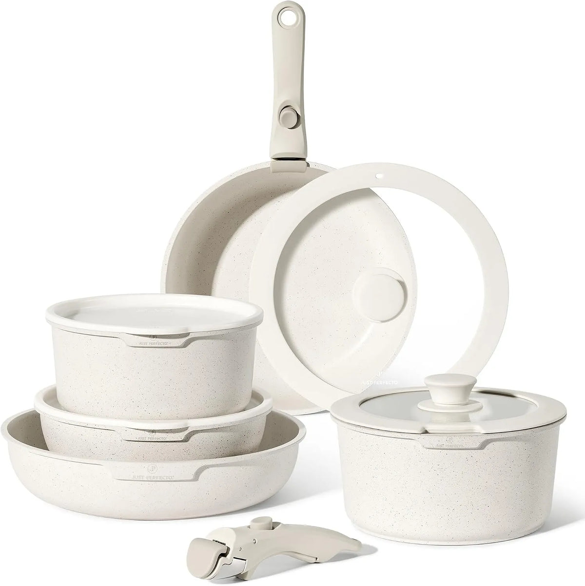 Kochgeschirr 11-Teilig 20/26cm, Antihaftbeschichtung, Kochen stapelbar topf Induktion, Topfset Pfannenset mit abnehmbaren Griffen, Topf 18/20cm