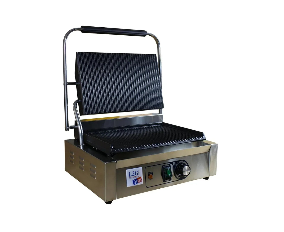 L2G Panini-Grill, Kontaktgrill und Paninigrill, 34 x 23 cm, Thermostat, gewerblich, Gusseisen, Edelstahl