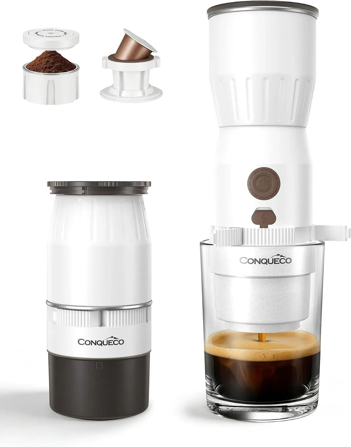 Espressomaschine, CONQUECO 60S, tragbar, 160ml Tassen Kaffeeextraktion der, 2 in 1 für gemahlenen kaffee und NS kapseln