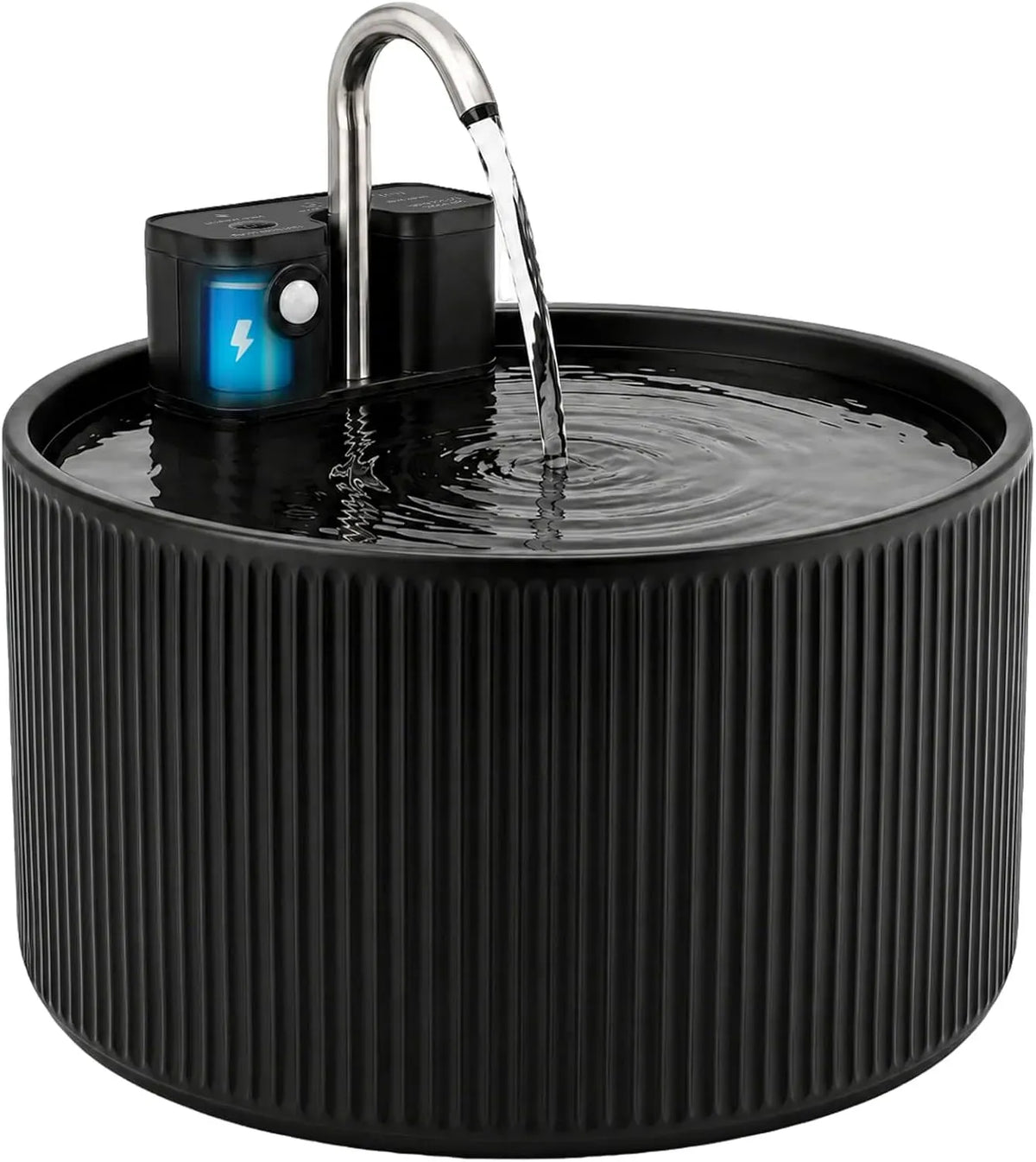 42000mAh Wasserspender, Akku, 2,2 L, leise, kabellos, Schwarz, für Katzen Keramik