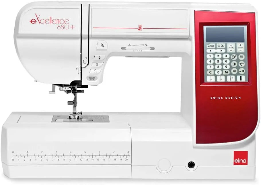 Nähmaschine, elektrische Nähmaschine, Elna Excellence 680 Plus Computer Nähmaschine rotes Design