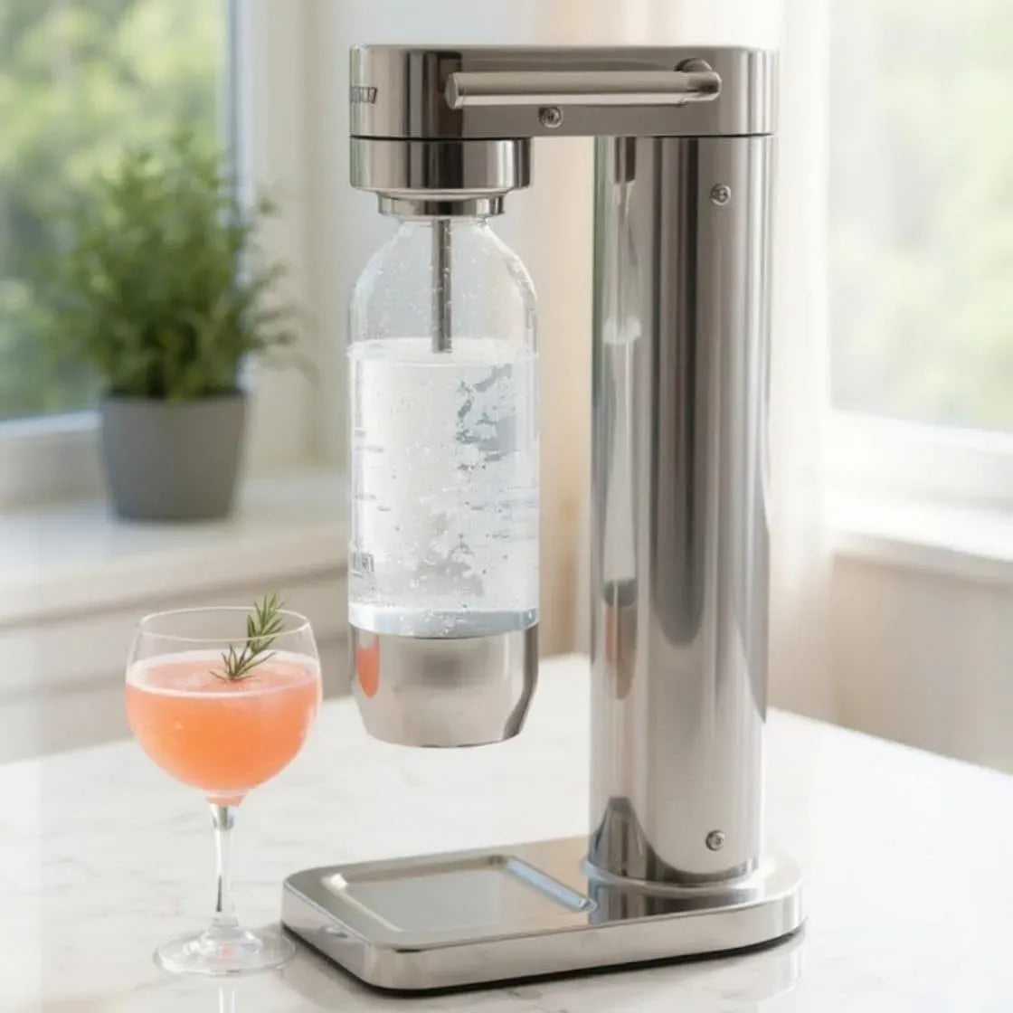Chrom finish, Premium Wassersprudler aus Edelstahl inklusive 1 x BPA-frei Flaschen SW