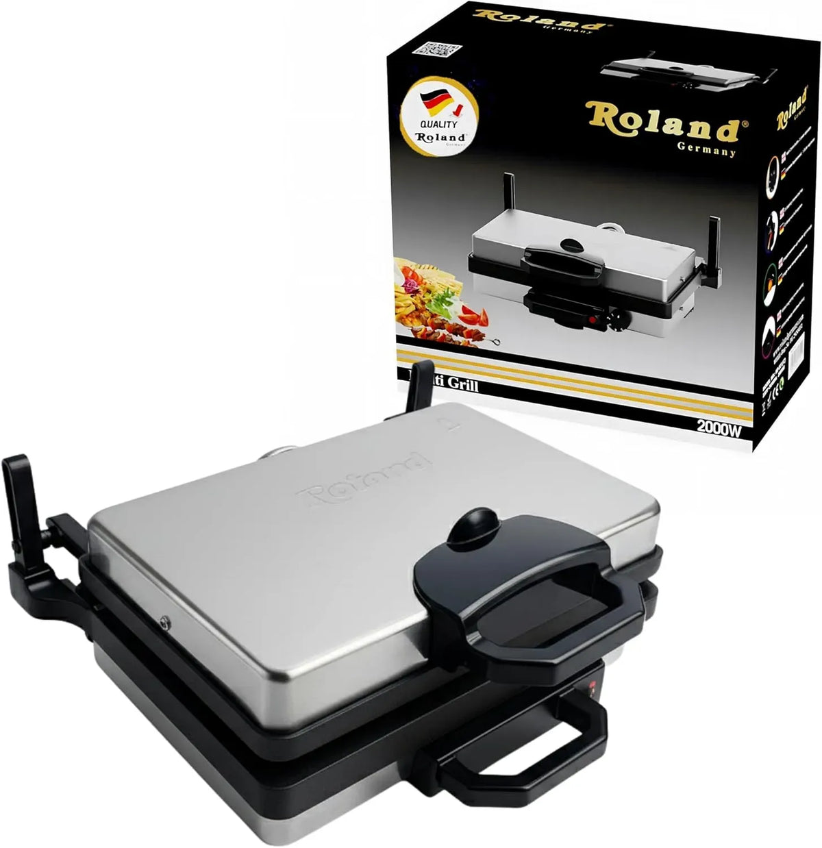 Elektro-Kontaktgrill, Multigrill, Kontaktgrill und Paninigrill, 340x220mm, 2000 W, Antihaftbeschichtung, 2 Temperaturzonen, Schwarz, für Lahmacun