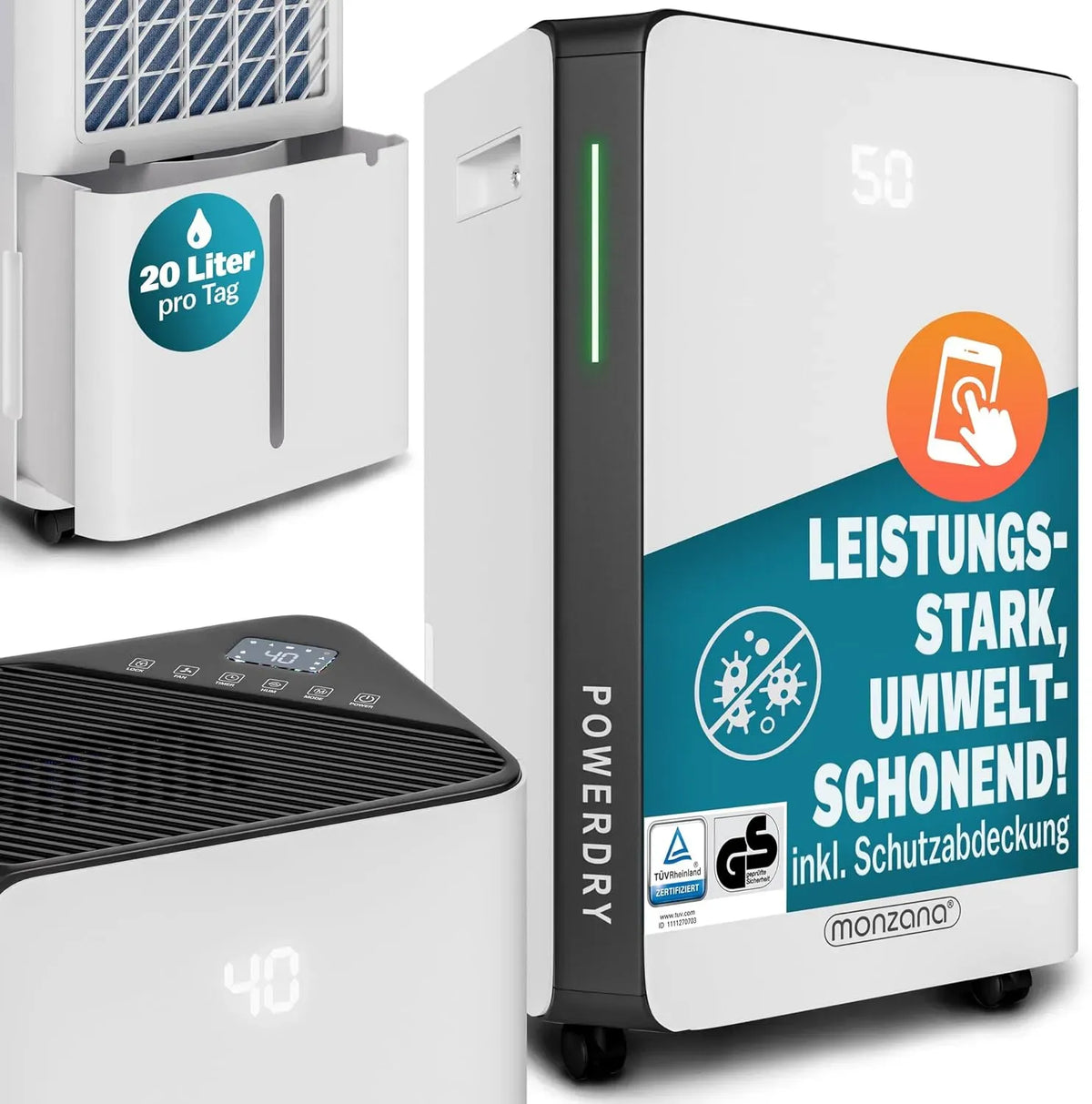 Luftreiniger 20L/Tag 24-Std-Timer, WLAN, Luftreinigungsgerät
