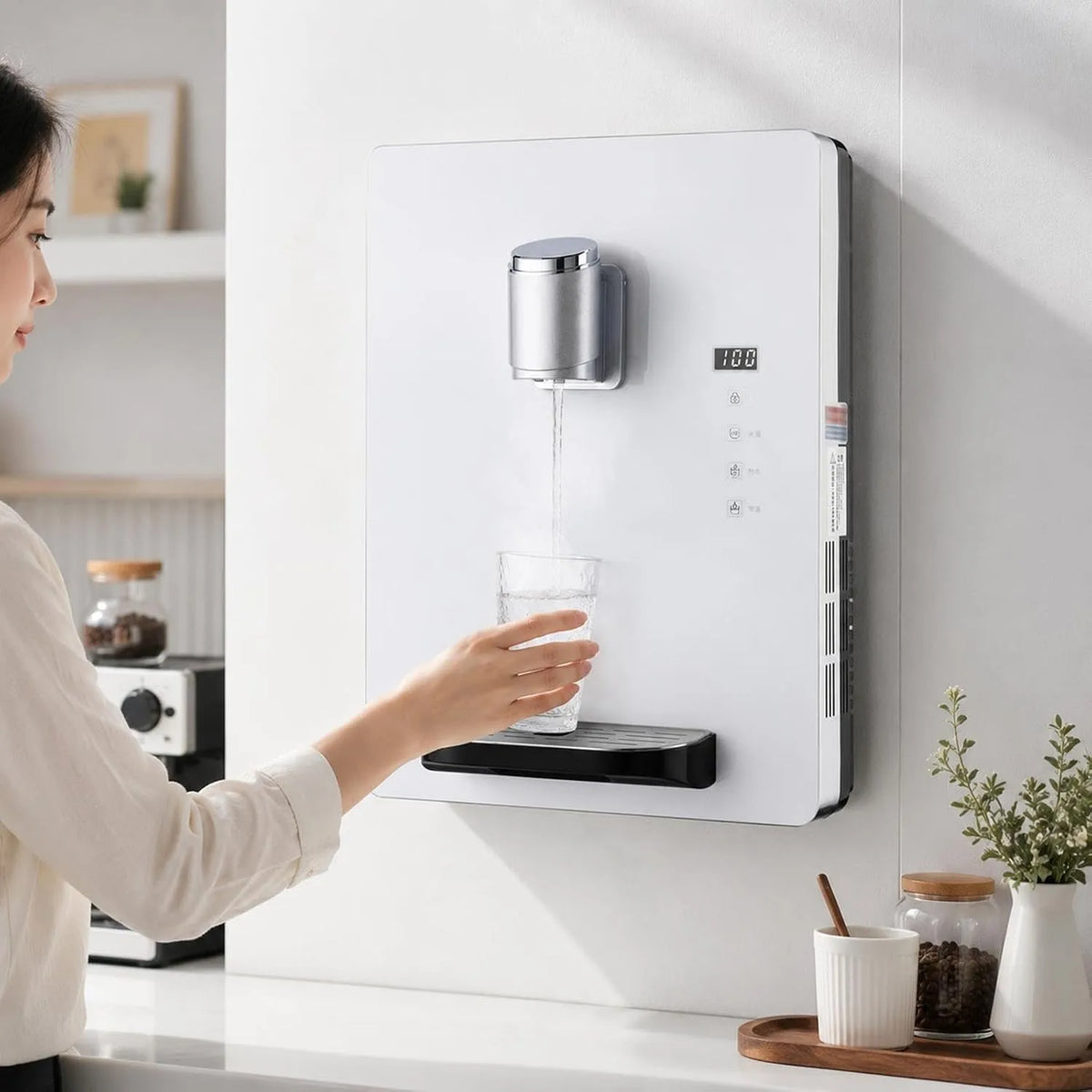 Pipeline Maschine, Wasserspender, Wasserkühler, 2200 W, 30 L/h, Touch-Bedienung, Kindersicherung, Weiß, für Büros