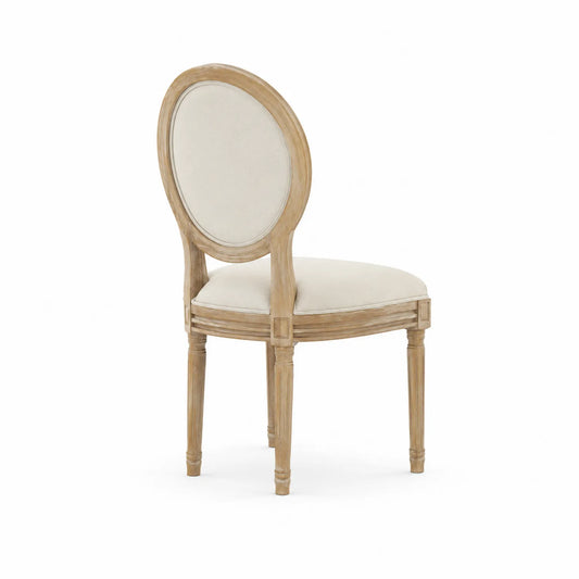 Esszimmerstuhl mit ovaler Rückenlehne aus Holz und Baumwollstoff Natur/Beige