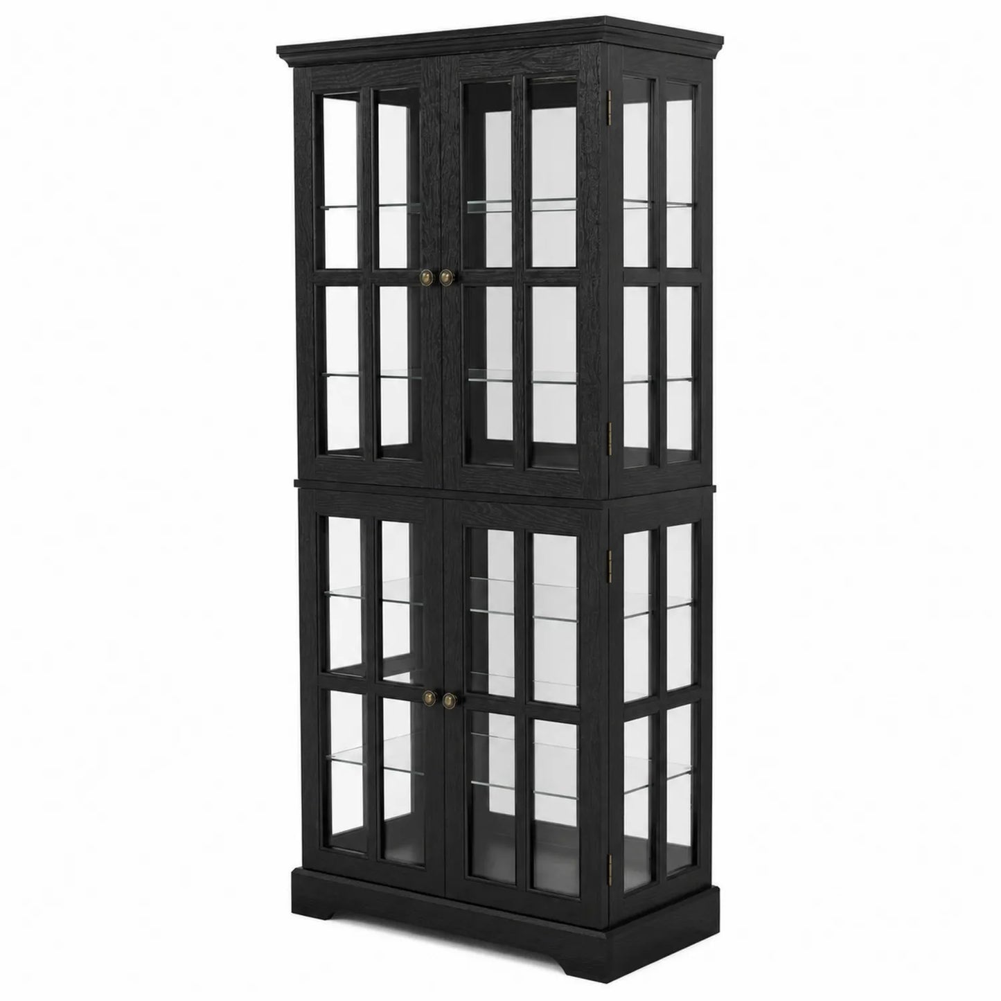 Vitrinenschrank aus Eiche mit Glastüren, Schwarz, 200x90x40cm