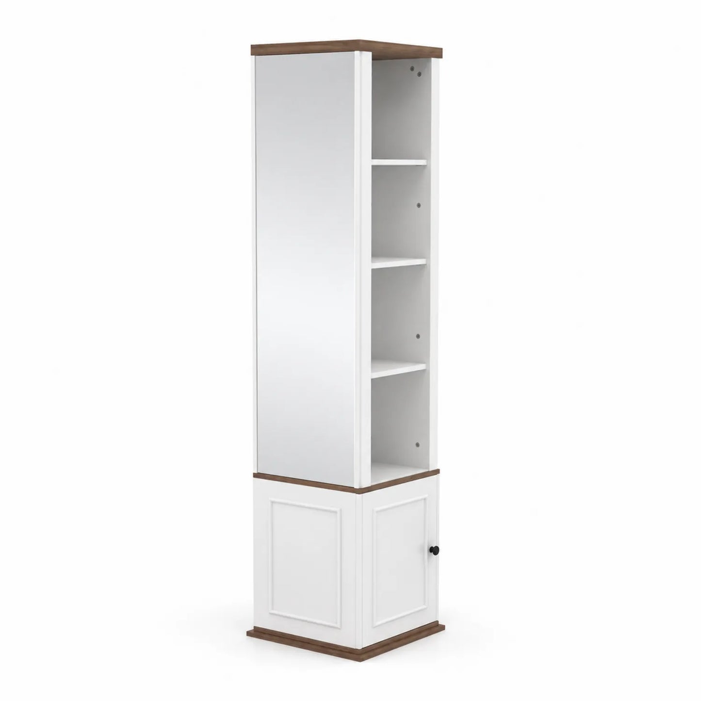 Weiße Drehkommode mit Spiegel und Regalböden aus MDF 180cm