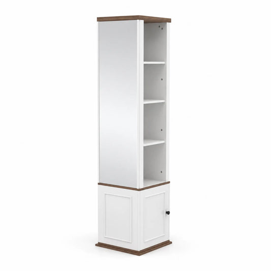 Weiße Drehkommode mit Spiegel und Regalböden aus MDF 180cm