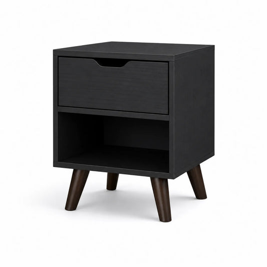 Nachttisch mit Schublade MDF Holzfurnier Schwarz