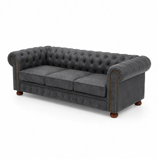 Chesterfield 3-Sitzer Sofa aus PU-Leder Anthrazit 210x85x75cm