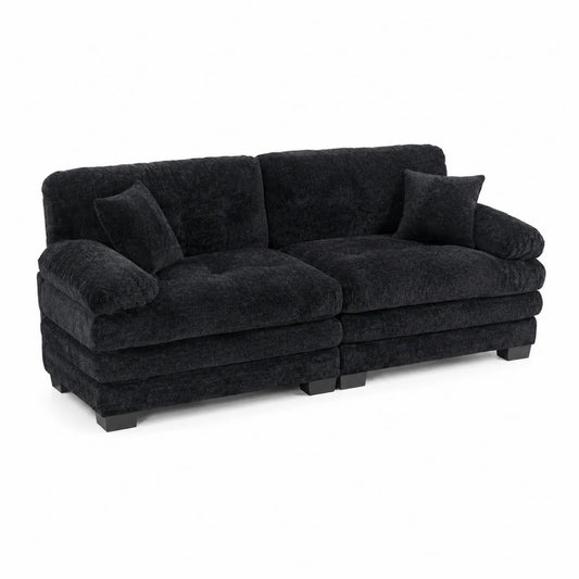 Schwarzes 3-Sitzer Sofa aus Chenille mit Kissen