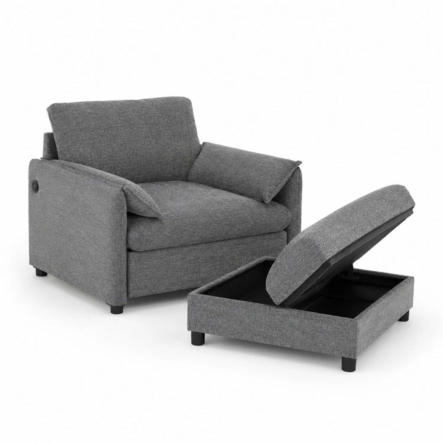 Polstersessel mit Hocker in Grau Polyester