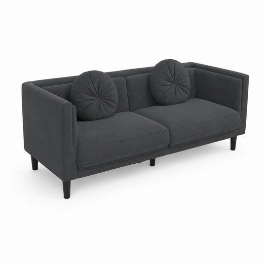 2-Sitzer Sofa Dunkelgrau mit Samtbezug und Holzfüßen