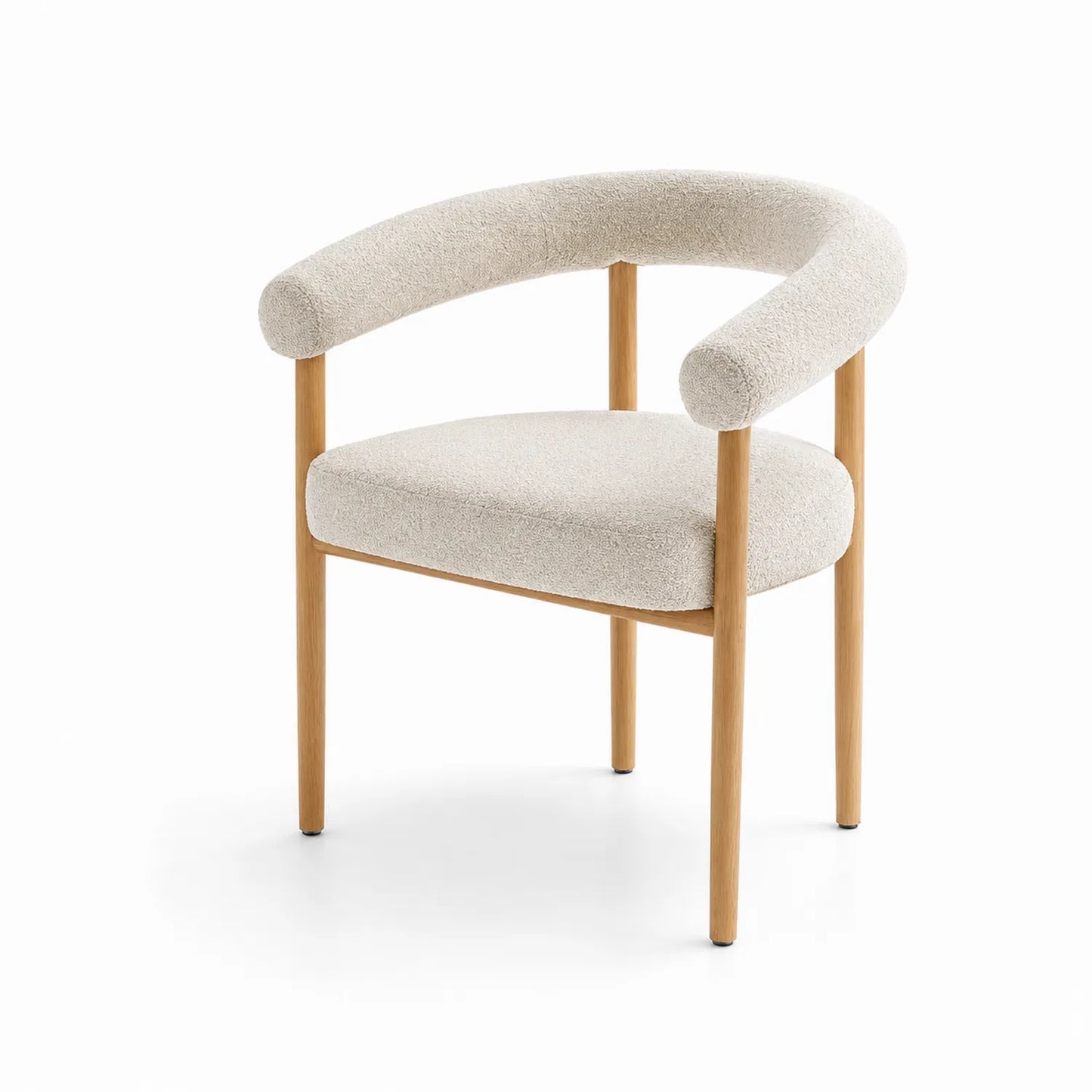 Esszimmerstuhl Beige Bouclé mit Holzgestell