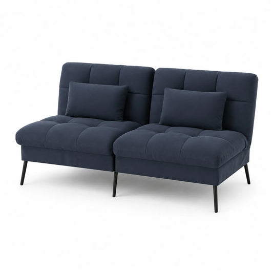 2-Sitzer Sofa Set Dunkelblau Polyester Metallbeine