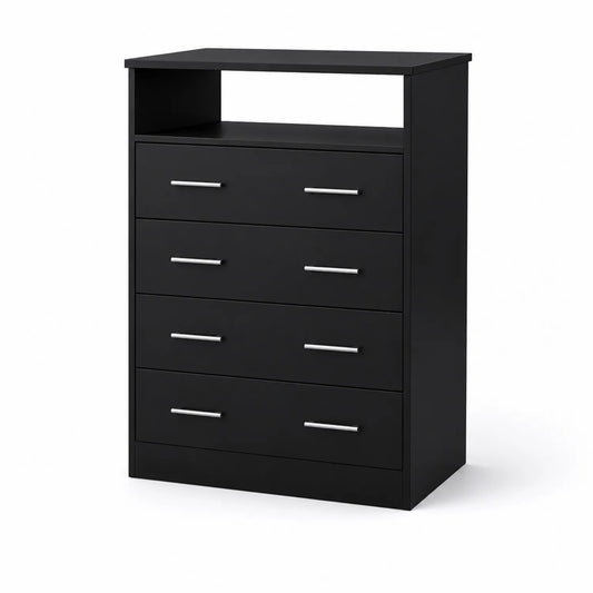 Schwarze Kommode mit 4 Schubladen aus Holzwerkstoff