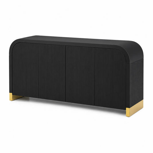 Schwarzes MDF-Sideboard mit Edelstahlakzenten