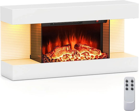 Elektrokamin, Wandkamin, Heizung, elektrischer Kamin, 32 Zoll, 1500 W, 18 bis 28 °C, Timer, Wärmefunktion, GOPLUS