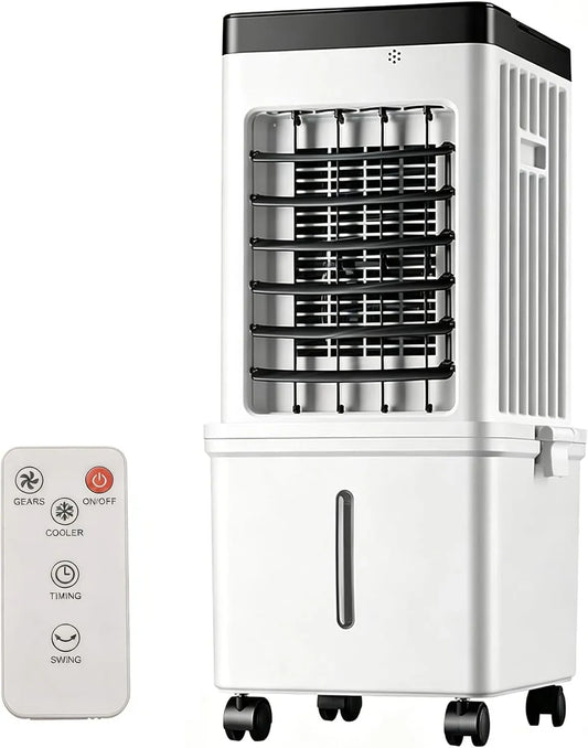 Luftkühler 3-In-1, 60CM, 15 L, tragbar, Transportrollen, Timer, 3 Geschwindigkeiten, großer Wassertank, Super Energiesparend, 4 Rollen & Griff