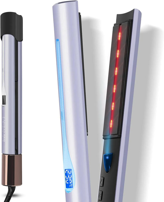 Haarglätter IN 1, 100 bis 230 °C, Glätteisen, 2 Temperaturzonen, 4 Temperatur-E stellungen 00-230℃ Lila, PARW PRO BEAUTY