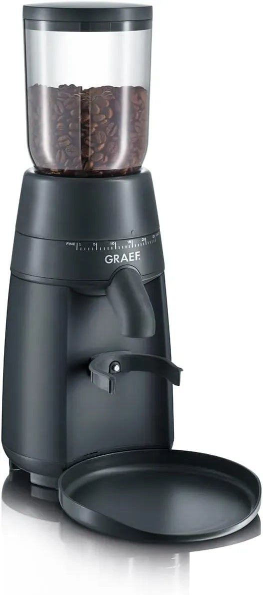 GRAEF CM702 Bohnenbehälter, Kaffeemühle, Kaffeebohnenmühle, 250 g, 12 Tassen, herausnehmbar, Edelstahl, Schwarz