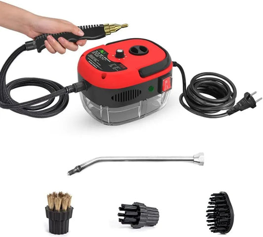 Dampfreiniger, 2500 W, Druckdampf, Rot, Dampfdruck: 3 bar, 6 Geschwindigkeiten einstellbar, 3 verschiedenen Bürstenköpfen