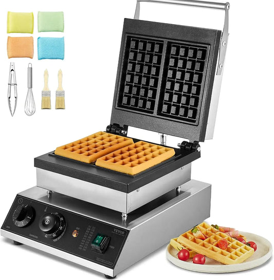 VEVOR Waffelmaschine, Waffeleisen, Waffelautomat, 2000 W, gewerblich, Restaurant, Antihaftbeschichtung, 2 Temperaturzonen, Edelstahl