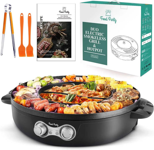 Elektrogrill, Tischgrill, Barbecue, Fondue, Topf, elektrischer Tischgrill, elektrischer Multikocher mit Grill, 2200 W, 220 V, für 8 Personen