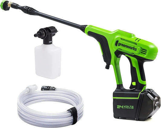 G24PW 5-Fach Akku-Druckreiniger, Ladegerät, 300 W, 24 V, 24 bar, 180 l/h, 6 m, kabellos, Schwarz, Greenworks