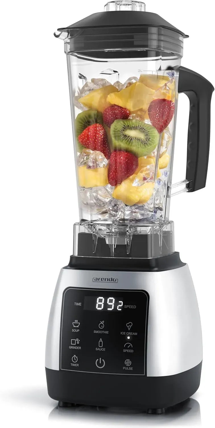 Standmixer, 2 L, 2000 W, 5 Programme, Touch-Bedienung, Timer, Edelstahl, 6 Messer aus Edelstahl, 000 U/min, 9 Geschwindigkeitsstufen