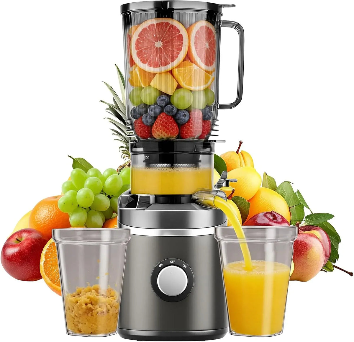 Entsafter, 2.3 L, USB, Füllvolumen, Saftpresse, Saft- und Zitruspresse, Slow Juicer