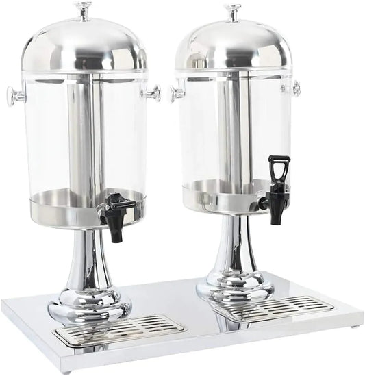 2-fach Eiswürfelbehälter, Limonadenspender, Saftspender, Getränkedispenser, 8 L, Outdoor, Edelstahl, für Buffets, Getränkespender
