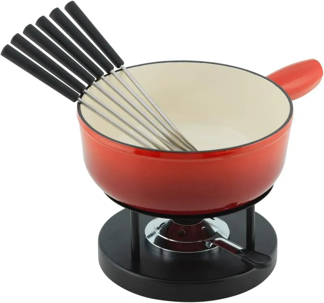 RIKON 32236 32236 Käsefondueset Induktion Eisenguss 24cm Käsefondueset, Gusseisen, 34 x 26 x 23 cm, 2 Liter Inhalt für 4-6 Personen, Rot
