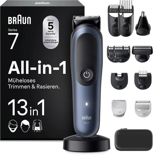 Braun Series 7 13-in-1 Haarschneidemaschine, Akku, 14 L, IP65, kabellos, Blau, für Gesicht