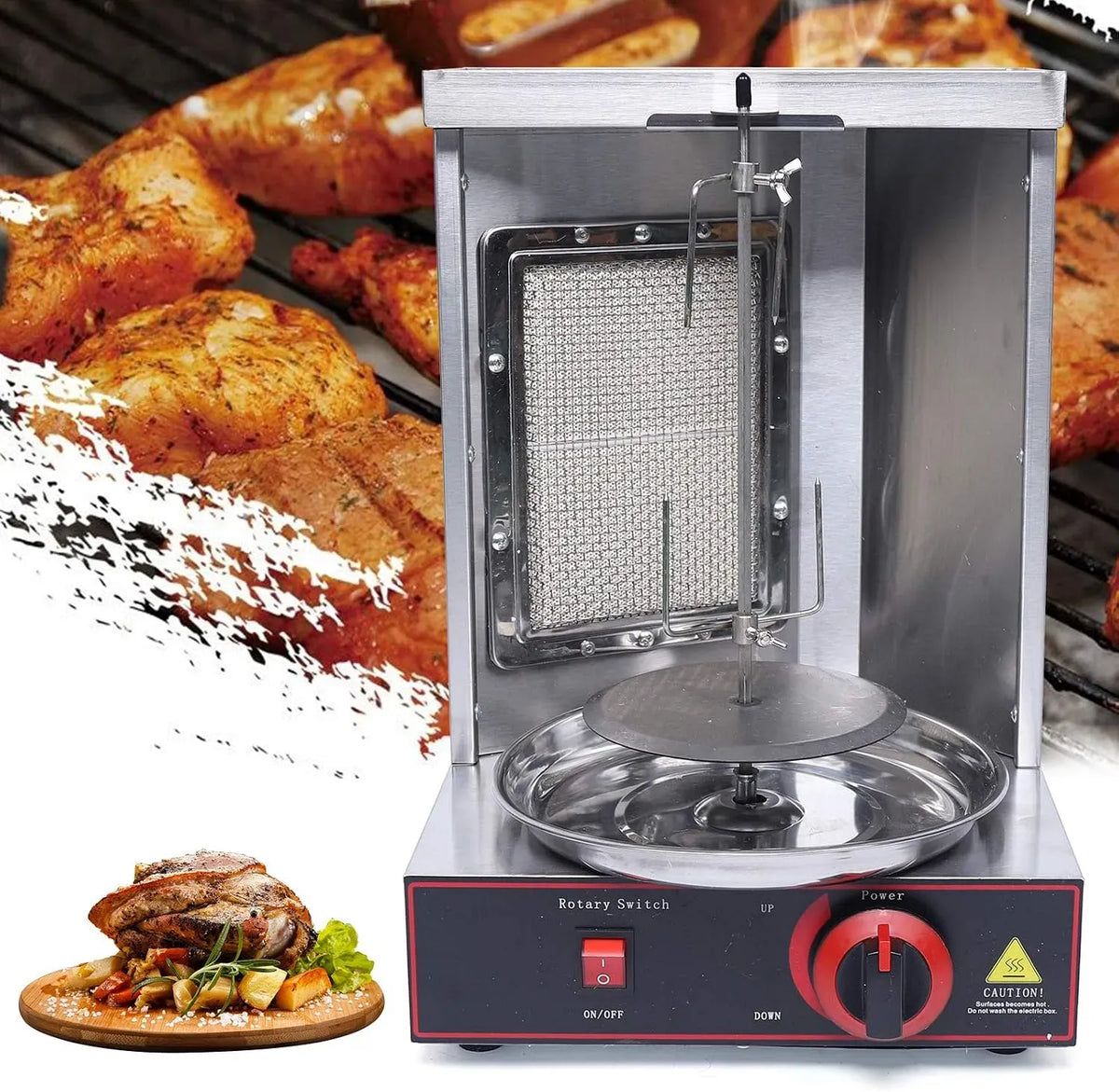 Vertikalgrill, 2000 W, 0 bis 300 °C, Hähnchengrill, gewerblich, 2 Temperaturzonen