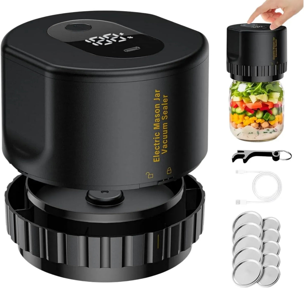 Starter Set Tragbarer Elektrischer Vakuumversiegler, sealit EcoSeal Pro, für Camping, EIN-Knopf-Bedienung, Picknick & Alle Gläser, LED-Anzeige