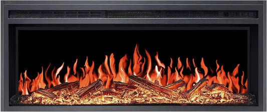 AF38 3D-Flammeneffekt Einbaukamin, Heizung, elektrischer Kamin, 1600 W, Timer, LED-Beleuchtung, Thermostat, 3D-Optik, Wärmefunktion, Schwarz