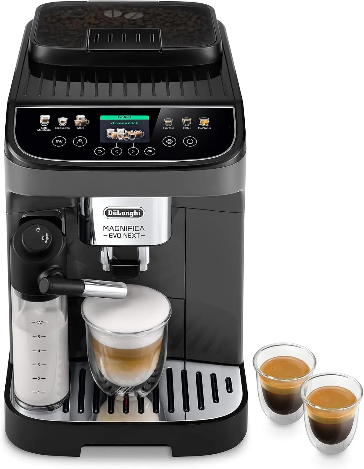 De'Longhi ECAM310.60.GB Milchaufschäumer, Milchschäumer, Touch-Bedienung, Schwarz, 10 Personalisierbare Rezepte, Soft Touch Farbdisplay
