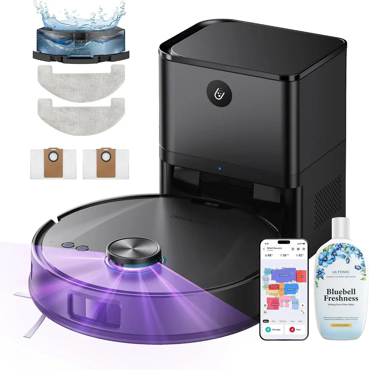 Saugroboter 200Min 4-in-1, 3,5 L, App, 10000Pa Staubsauger Roboter mit Absaugstation 3,5L, APP Steuerung