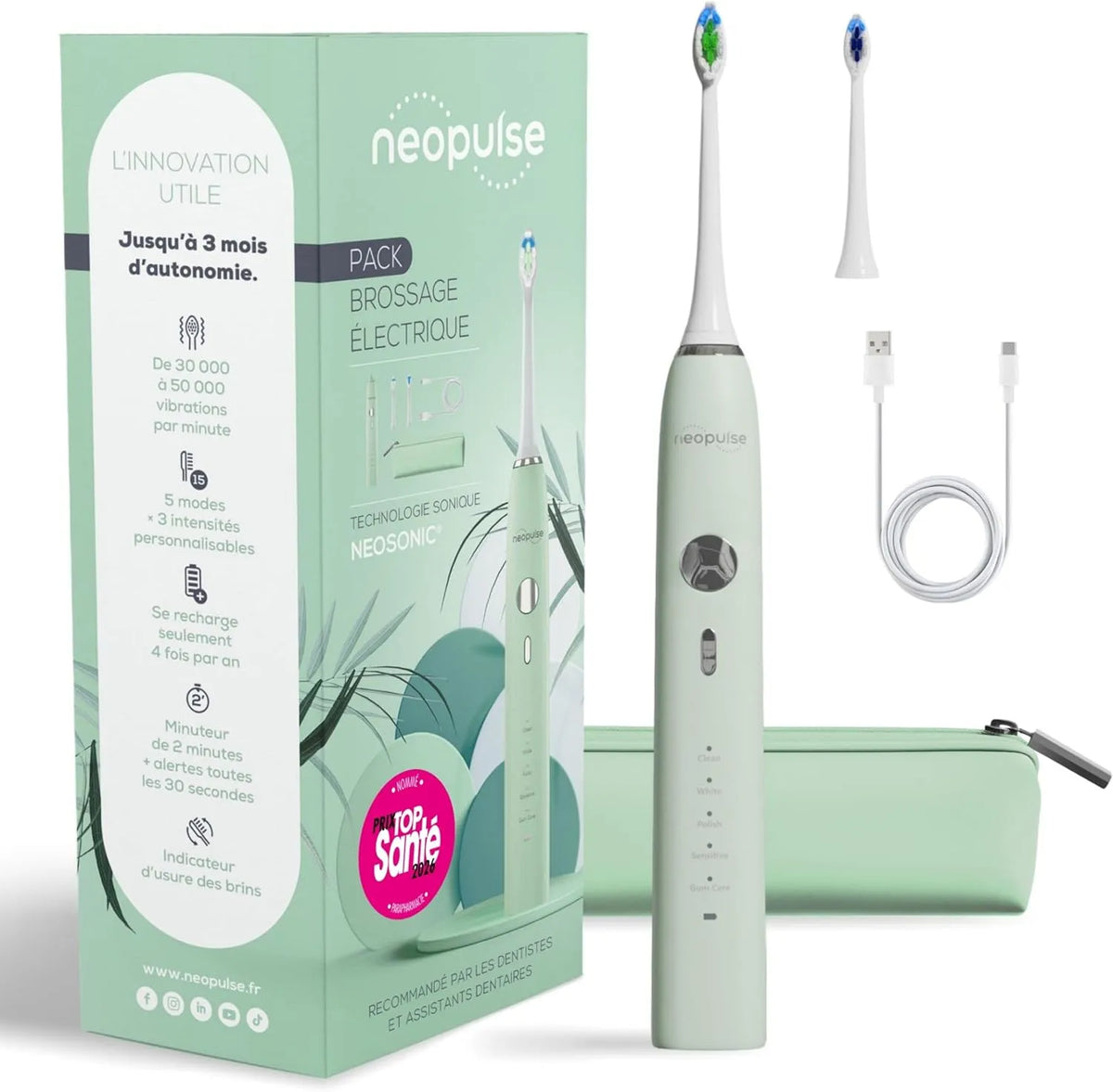 2-Min-Timer Wechsel/30s Schallzahnbürste, USB, 5 Modi, kabellos, NEOPULSE