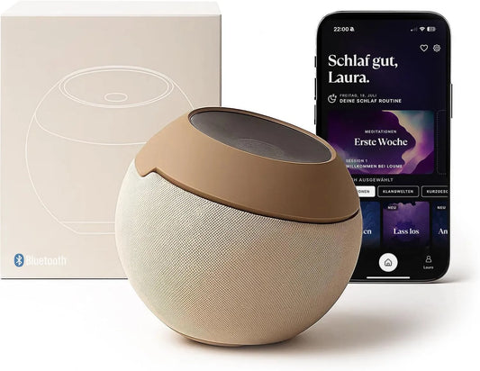 Naturklänge und White Noise, Loume® Einschlafhilfe mit rotem Einschlaflicht, Atemtechnik & geführte Meditation, App-gesteuert für besseren Schlaf