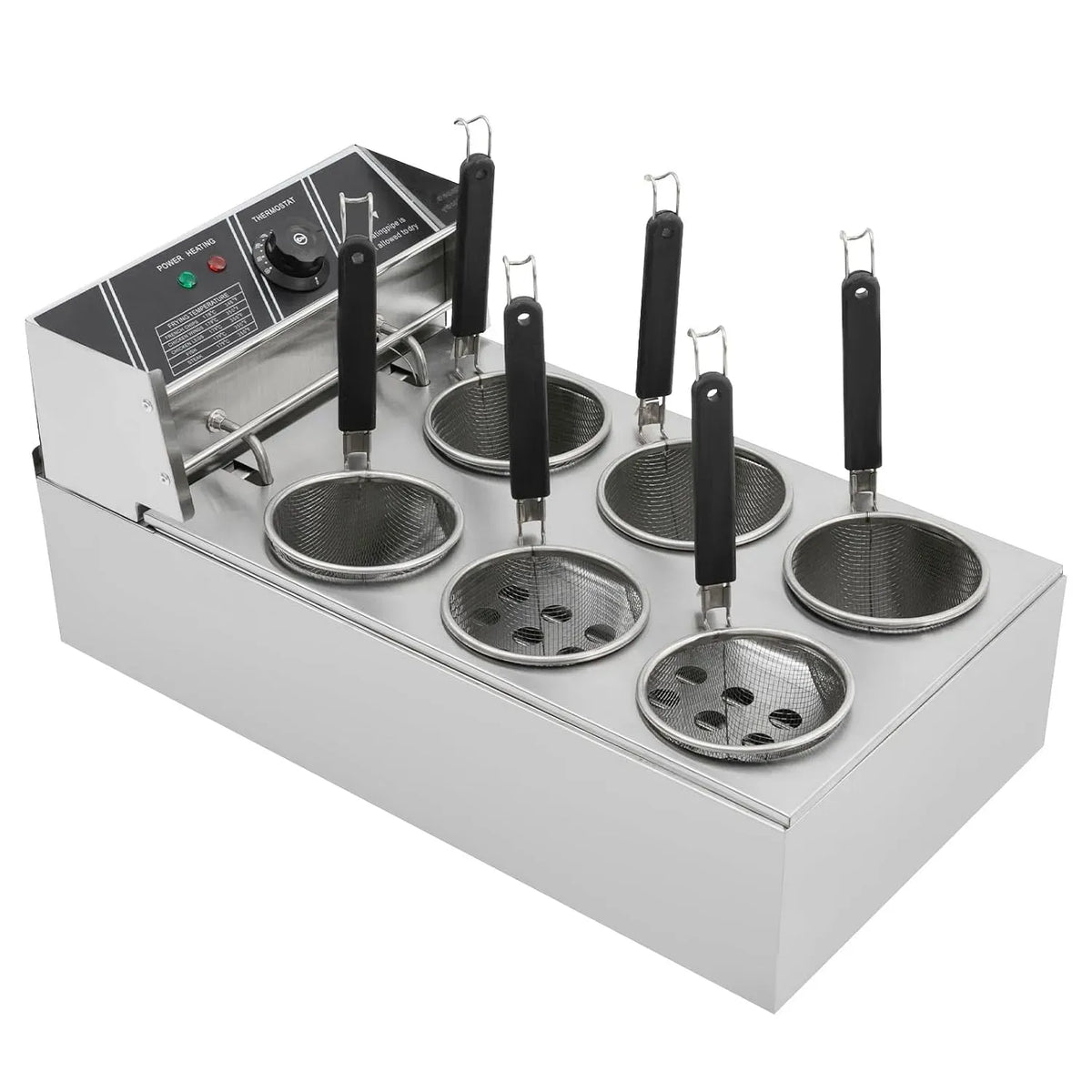 Smartes Thermostat, 20 L, 2000 W, 60 bis 200 °C, 2 Temperaturzonen, Edelstahl, Nudelkocher Professional Elektrischer Pasta Kocher 6 Körbe