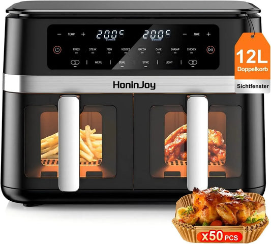 Heißluftfritteuse 10-in-1, 6,6 L, 2 Kammern mit Sichtfenster
